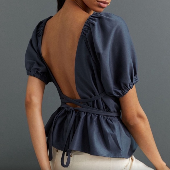 Anthropologie Line and Dot Open Back Peplum Top - Picture 2 of 5
